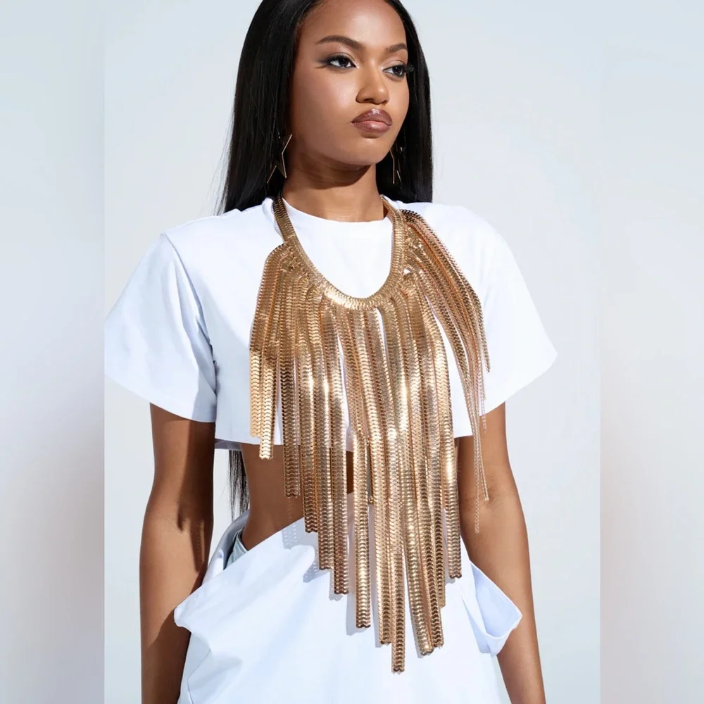💥Restocked💥Gold Long Fringe Metal Statement Body Chain Necklace